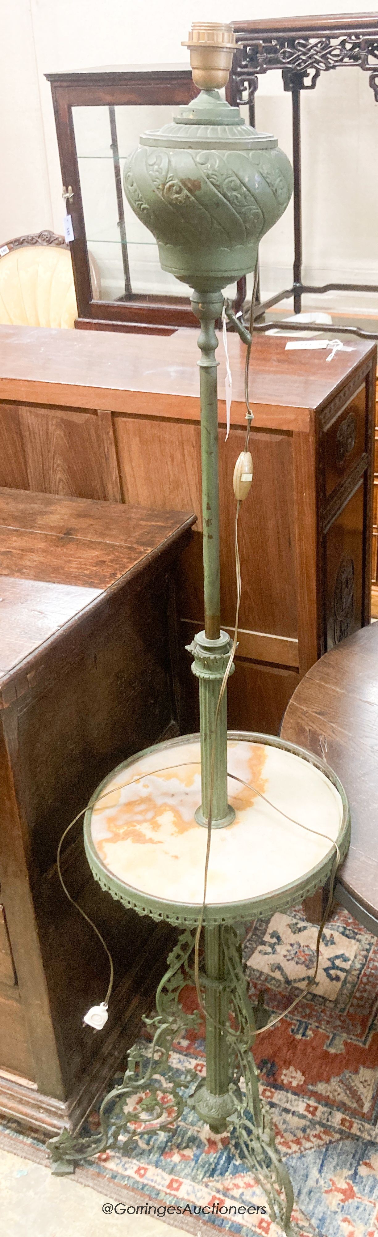 An early 20th century painted brass and onyx telescopic lamp standard, height 160cm